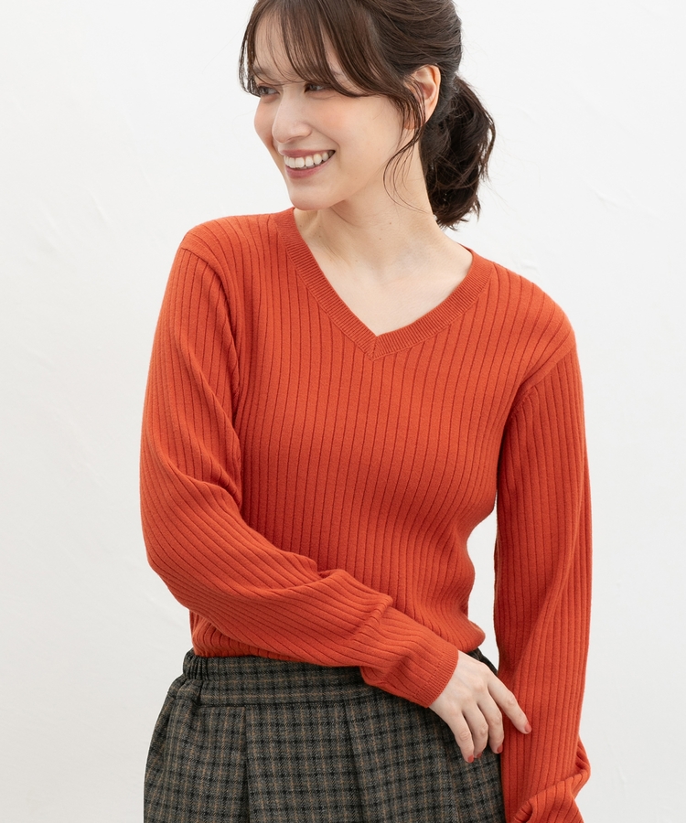 リブVネックニット