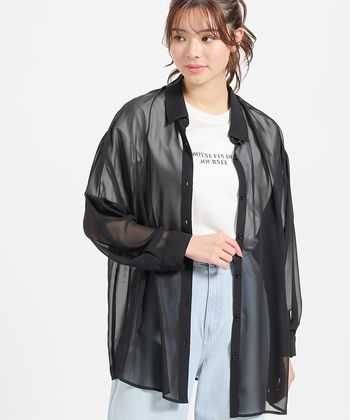 【Honeys公式 / ハニーズ】Ｔシャツ付シアーシャツ レディース Ｌ ブラック プチプラ