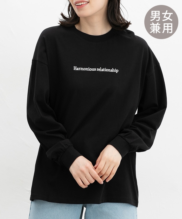 【Honeys公式 / ハニーズ】ロゴ刺繍ゆるＴシャツ レディース ＬＬ ブラック プチプラ