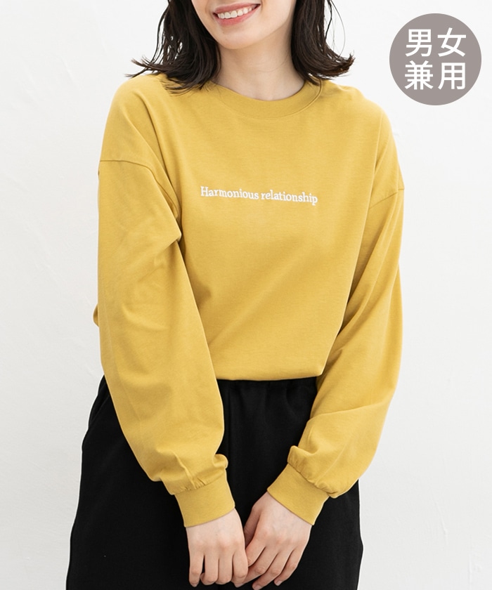 【Honeys公式 / ハニーズ】ロゴ刺繍ゆるＴシャツ レディース Ｌ マスタード プチプラ