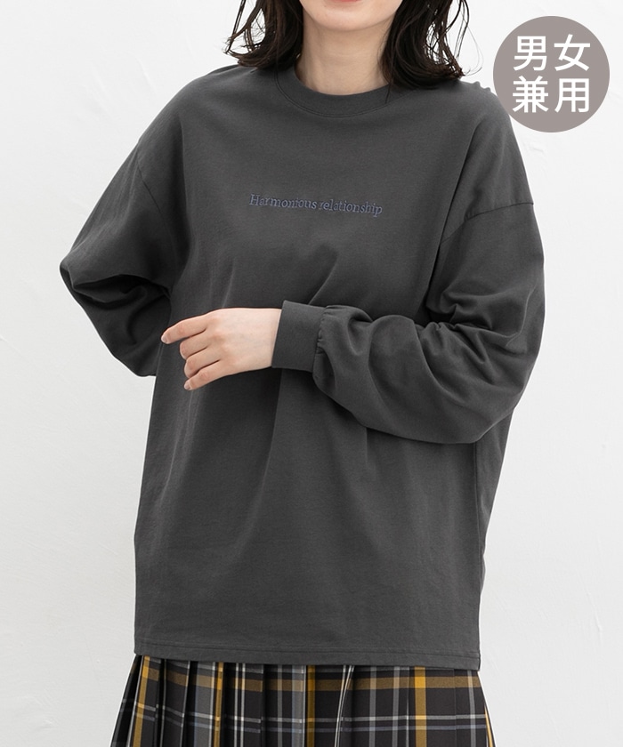 【Honeys公式 / ハニーズ】ロゴ刺繍ゆるＴシャツ レディース Ｌ スミクロ プチプラ