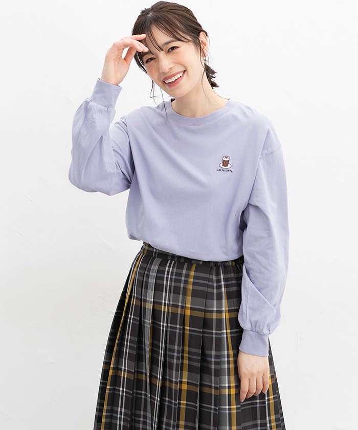 【Honeys公式 / ハニーズ】モチーフ刺繍Ｔシャツ レディース ＬＬ ラベンダー プチプラ