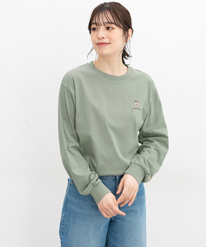 【Honeys公式 / ハニーズ】モチーフ刺繍Ｔシャツ レディース ＬＬ スモーキーミント プチプラ