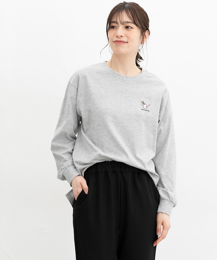 【Honeys公式 / ハニーズ】モチーフ刺繍Ｔシャツ レディース ＬＬ 杢グレー プチプラ