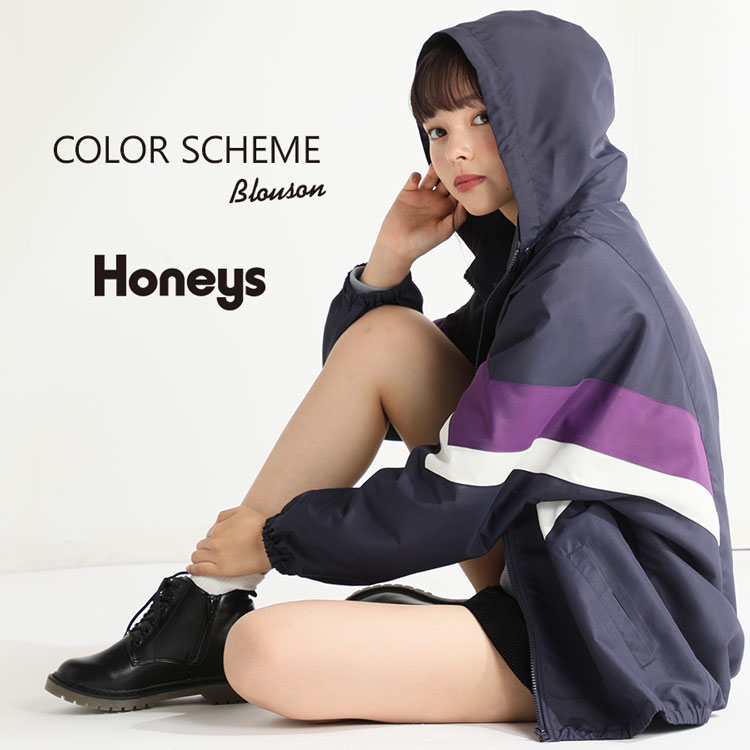 ハニーズ公式通販 配色フードブルゾン アウター Honeys Online Shop レディースファッション通販